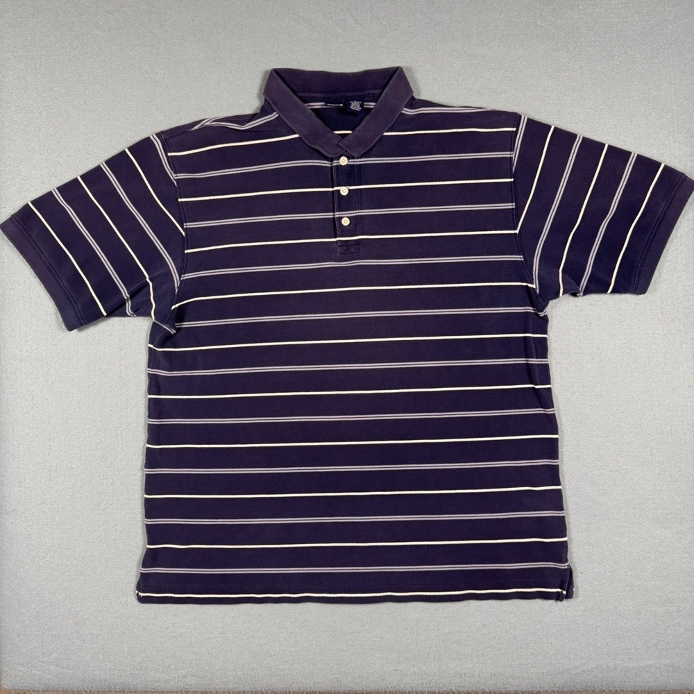 Cherokee Polo Mens XL Navy Blue Cotton Striped Short Sleeve Casual Classic Shirt